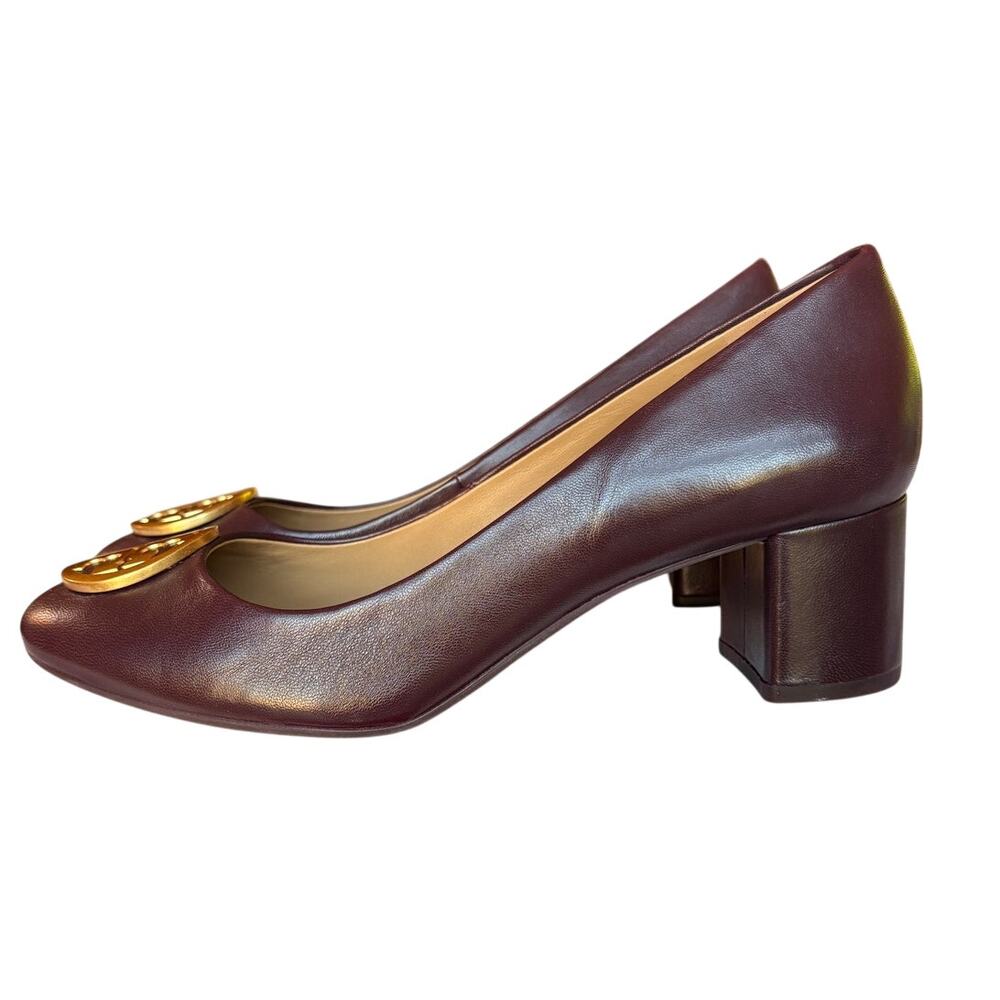 Tory Burch Benton Burgundy Block Heel Pumps Classic Polished Office Event size 8 - Picture 4 of 15